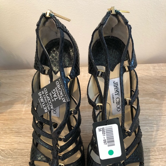 JIMMY CHOO DRAKE WATER SNAKESKIN SANDALS - Picture 2 of 7